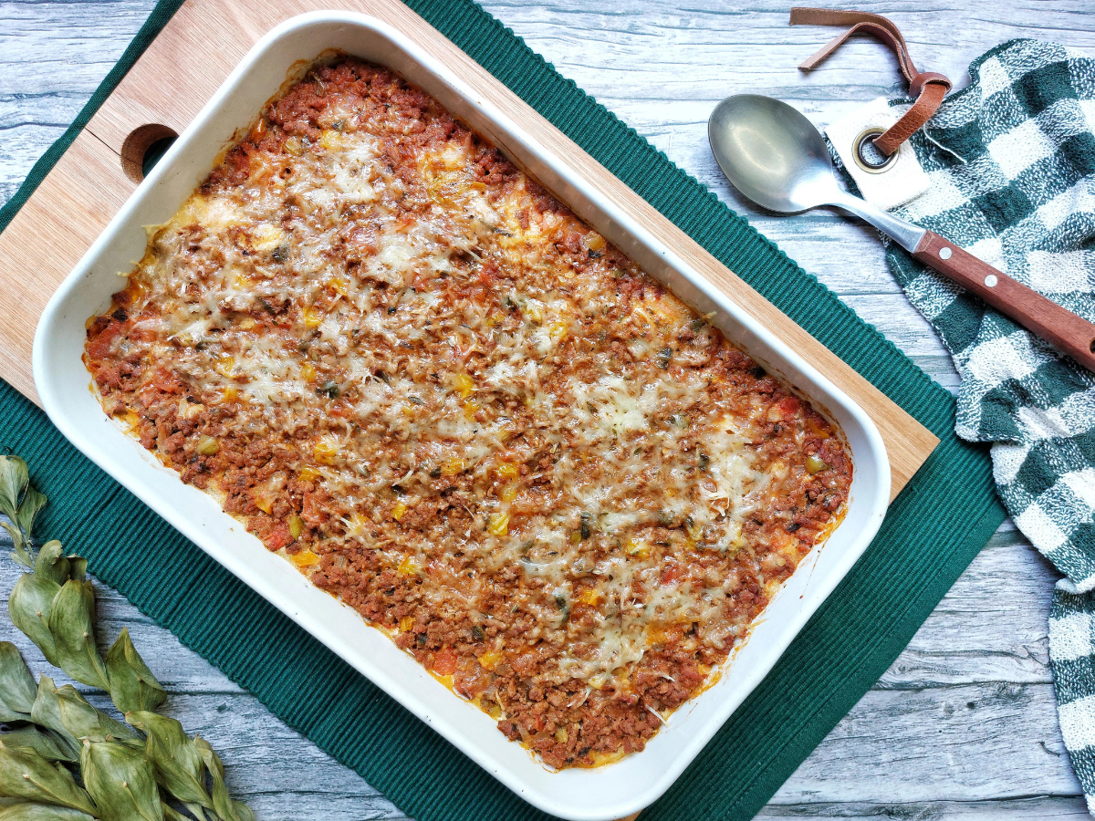 Arroz de forno com carne moída