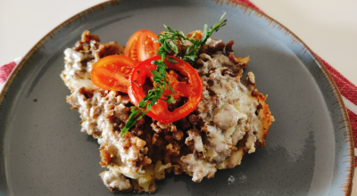 Carne moída com batata no forno