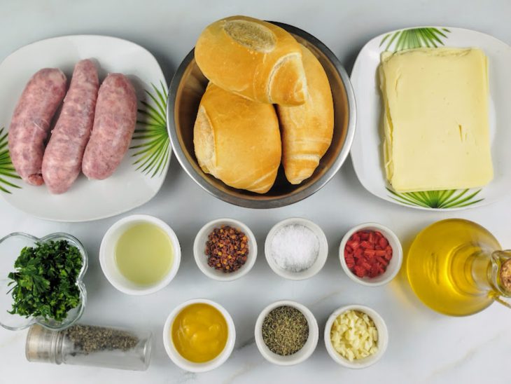 Ingredientes para a receita de choripan simples.