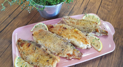 Filé de peixe empanado no forno