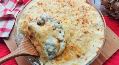 Macarrão com frango gratinado