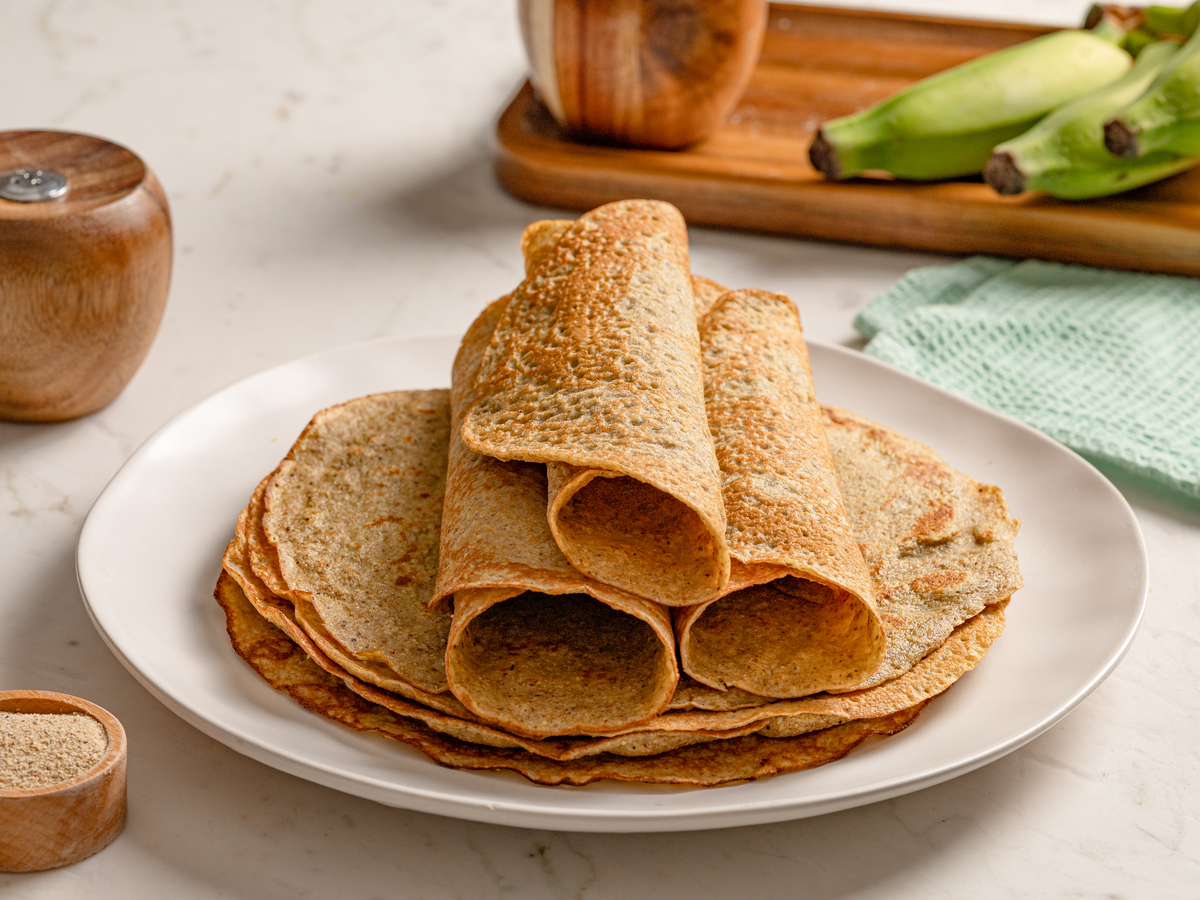 Panqueca com farinha de banana-verde