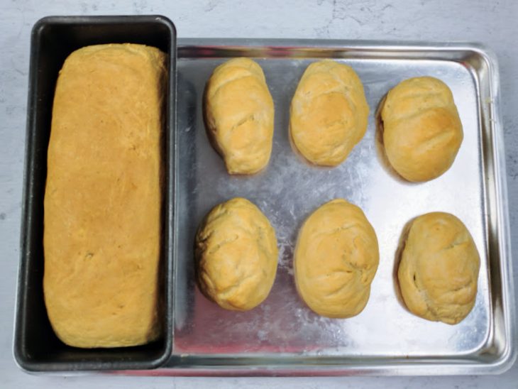 Formas contendo pães de cará-moela.