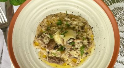 Risoto de carne e cogumelo