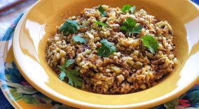 Risoto de couve-flor com carne de sol