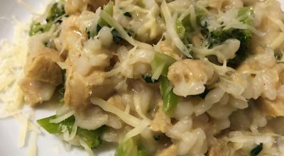 Risoto de frango com brócolis