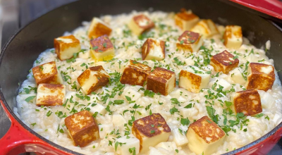 Risoto de palmito com queijo coalho