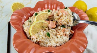 Risoto de salmão com limão-siciliano