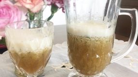 Suco de abacaxi com manjericão