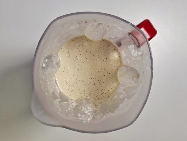 Leite, óleo, queijo parmesão, orégano, sal, farinha de trigo e fermento em pó batidos no liquidificador.