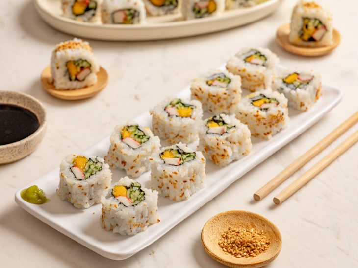 Um prato com uramaki.